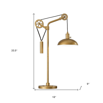 34" Brass Metal Adjustable Novelty Desk Table Lamp With Brass Dome Shade