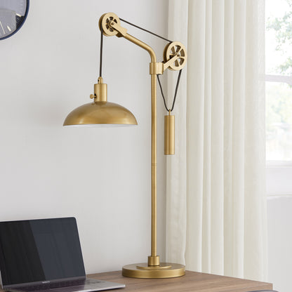 34" Brass Metal Adjustable Novelty Desk Table Lamp With Brass Dome Shade