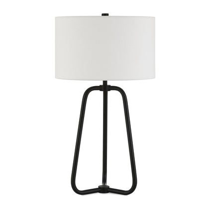 25" Black Metal Table Lamp With White Drum Shade