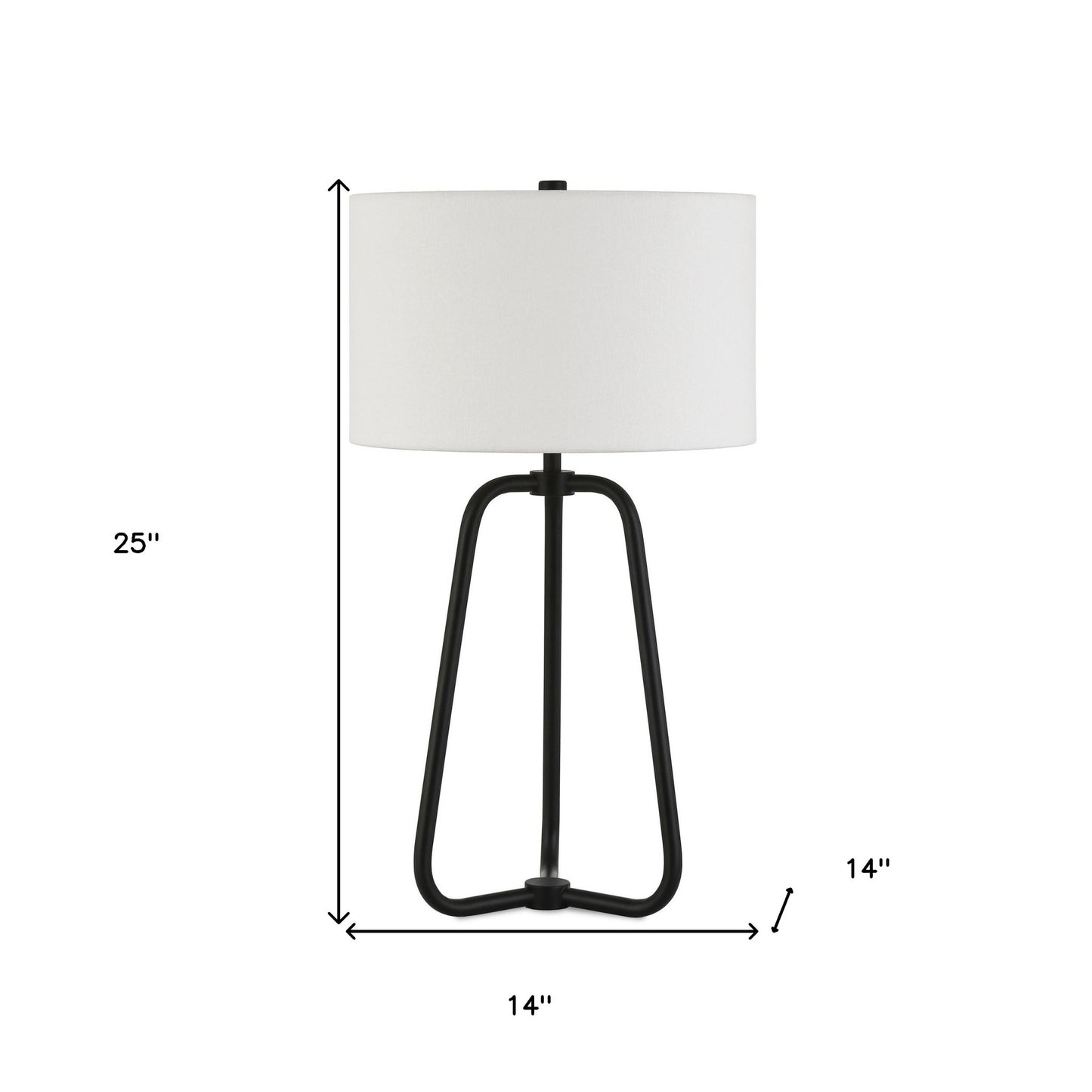 25" Black Metal Table Lamp With White Drum Shade