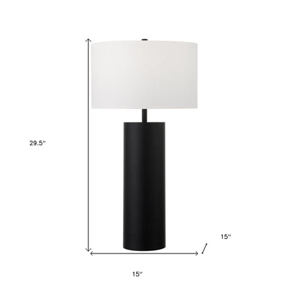 30" Black Metal Table Lamp With White Drum Shade