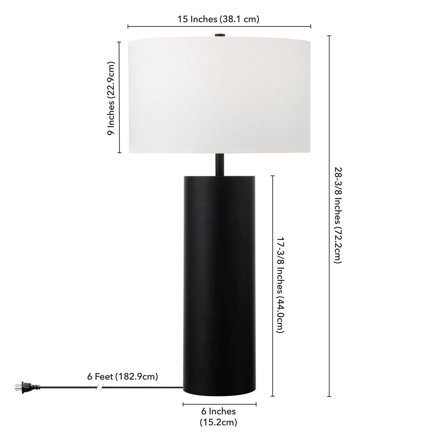 30" Black Metal Table Lamp With White Drum Shade