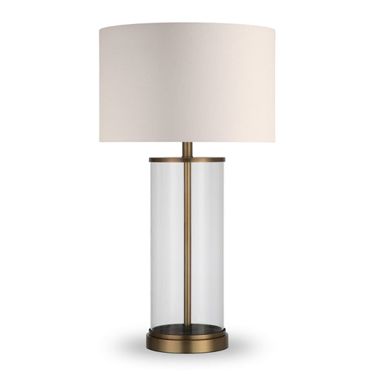 28" Brass Glass Table Lamp With White Drum Shade