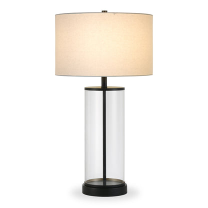 28" Black Glass Table Lamp With White Drum Shade