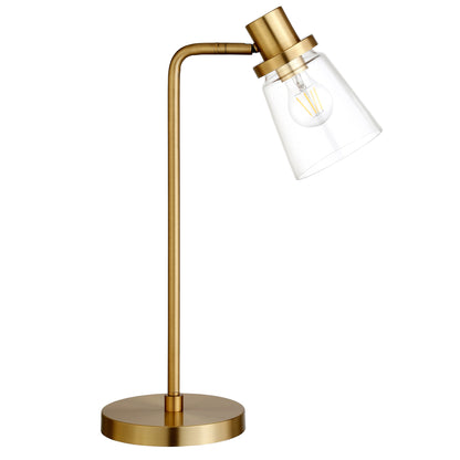 21" Brass Metal Arched Table Lamp With Clear Cone Shade