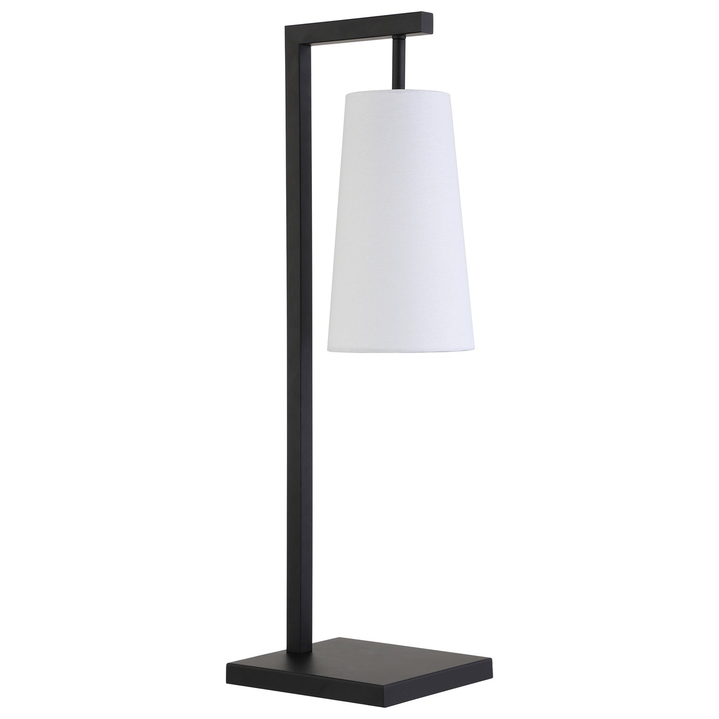 26" Black Metal Desk Table Lamp With White Cone Shade