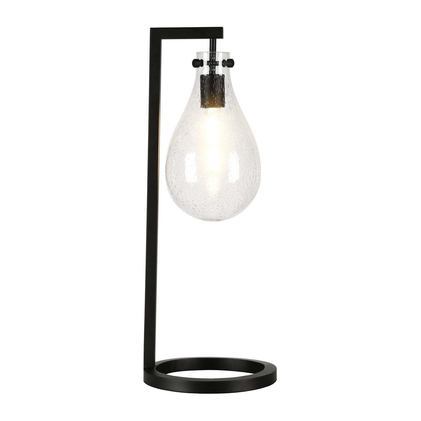 25" Black Metal Desk Table Lamp With Clear Seeded Novelty Shade