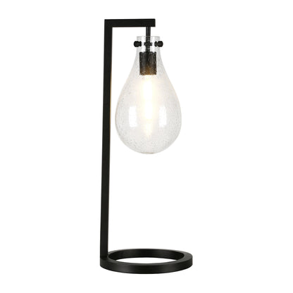 25" Black Metal Desk Table Lamp With Clear Seeded Novelty Shade