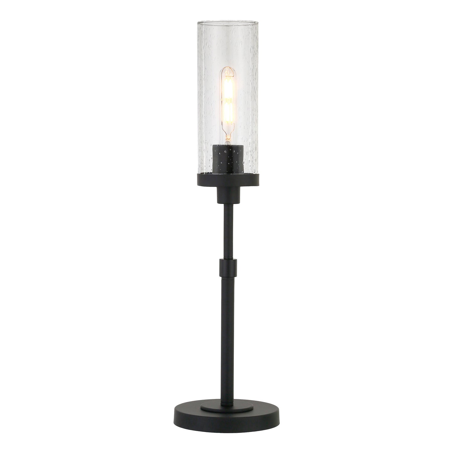 26" Black Metal Buffet Lamp With Clear Seeded Cylinder Shade