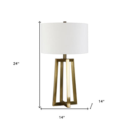 24" Brass Metal Table Lamp With White Drum Shade