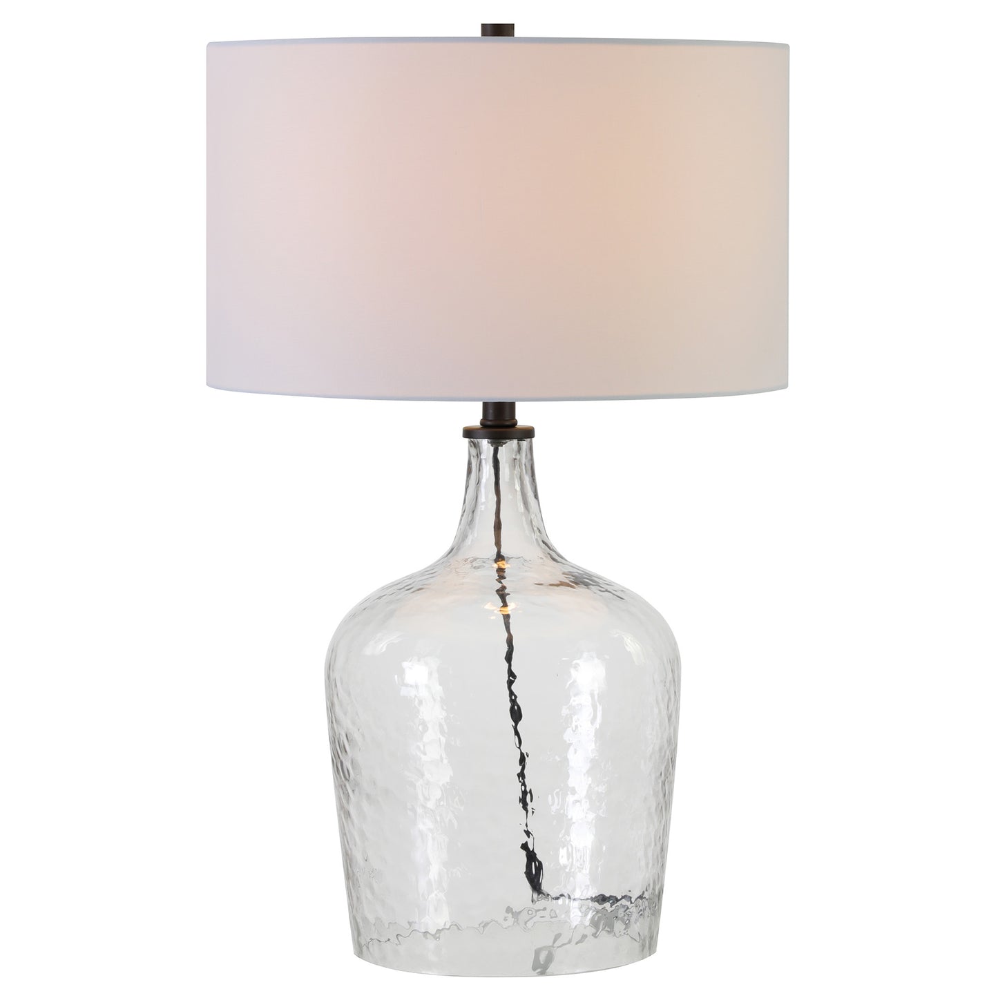 24" Clear Glass Table Lamp With White Drum Shade