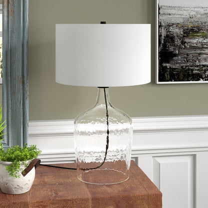 24" Clear Glass Table Lamp With White Drum Shade