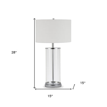 28" Nickel Glass Table Lamp With White Drum Shade