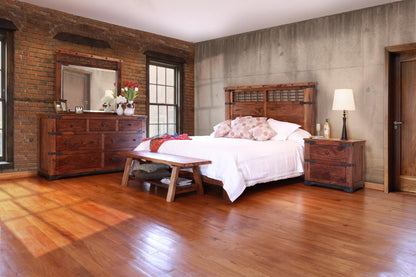 70" Brown and Black Solid Wood Seven Drawer Triple Dresser