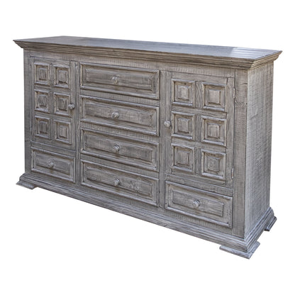 69" Gray Solid Wood Six Drawer Triple Dresser