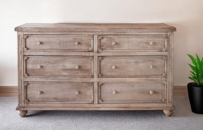 70" Natural Solid Wood Six Drawer Double Dresser