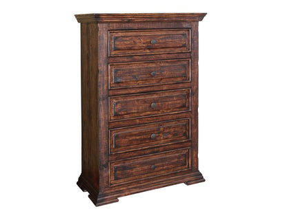 37" Chocolate Solid Wood Five Drawer Chest