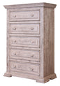 37" White Solid Wood Five Drawer Chest