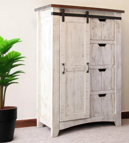 37" Brown and White Solid Wood Four Drawer Chest