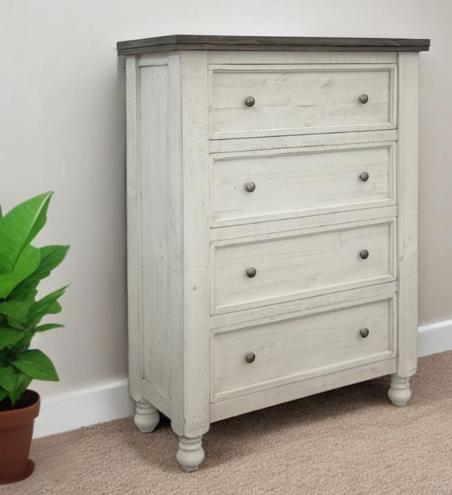 39" Gray and Ivory Solid Wood Four Drawer Chest