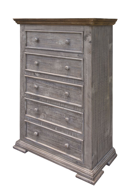 37" Gray Solid Wood Five Drawer Chest