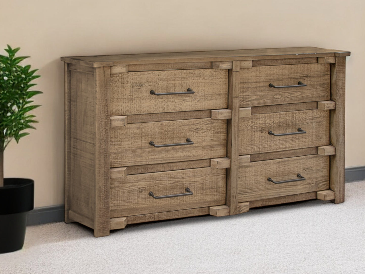 67" Natural Solid Wood Six Drawer Double Dresser