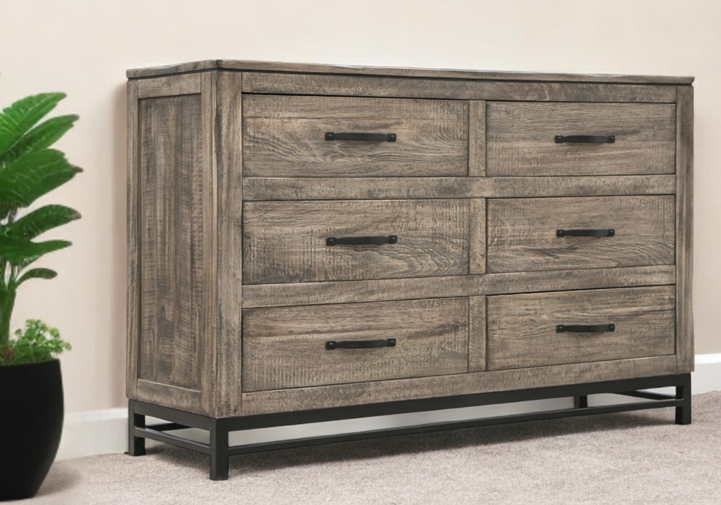 56" Brown Solid Wood Six Drawer Double Dresser