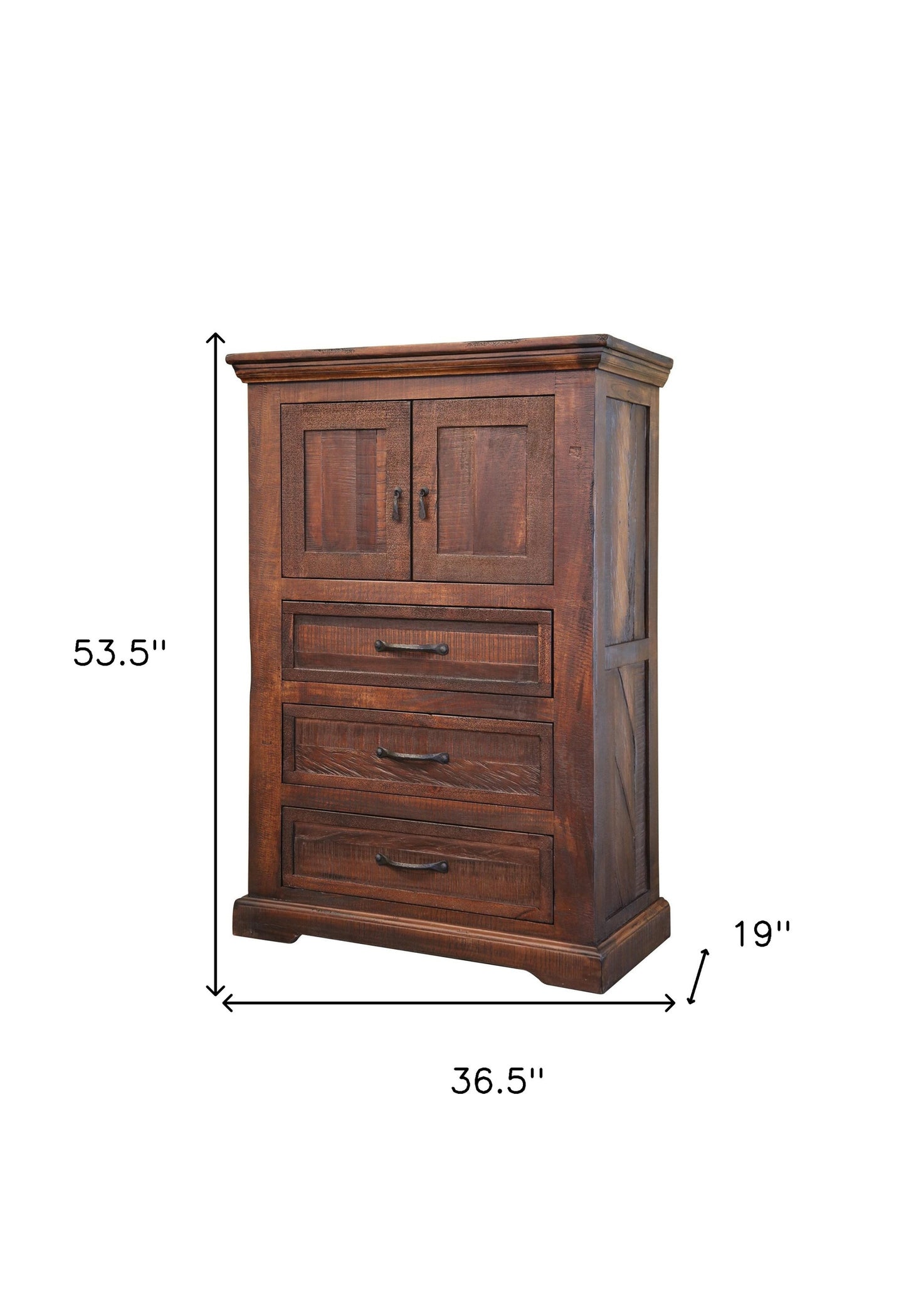 37" Brown Solid Wood Three Drawer Chest