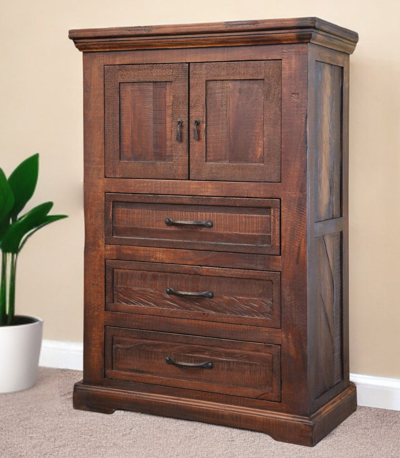 37" Brown Solid Wood Three Drawer Chest