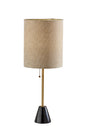 28" Black and Gold Marble and Metal Table Lamp With Beige Drum Shade