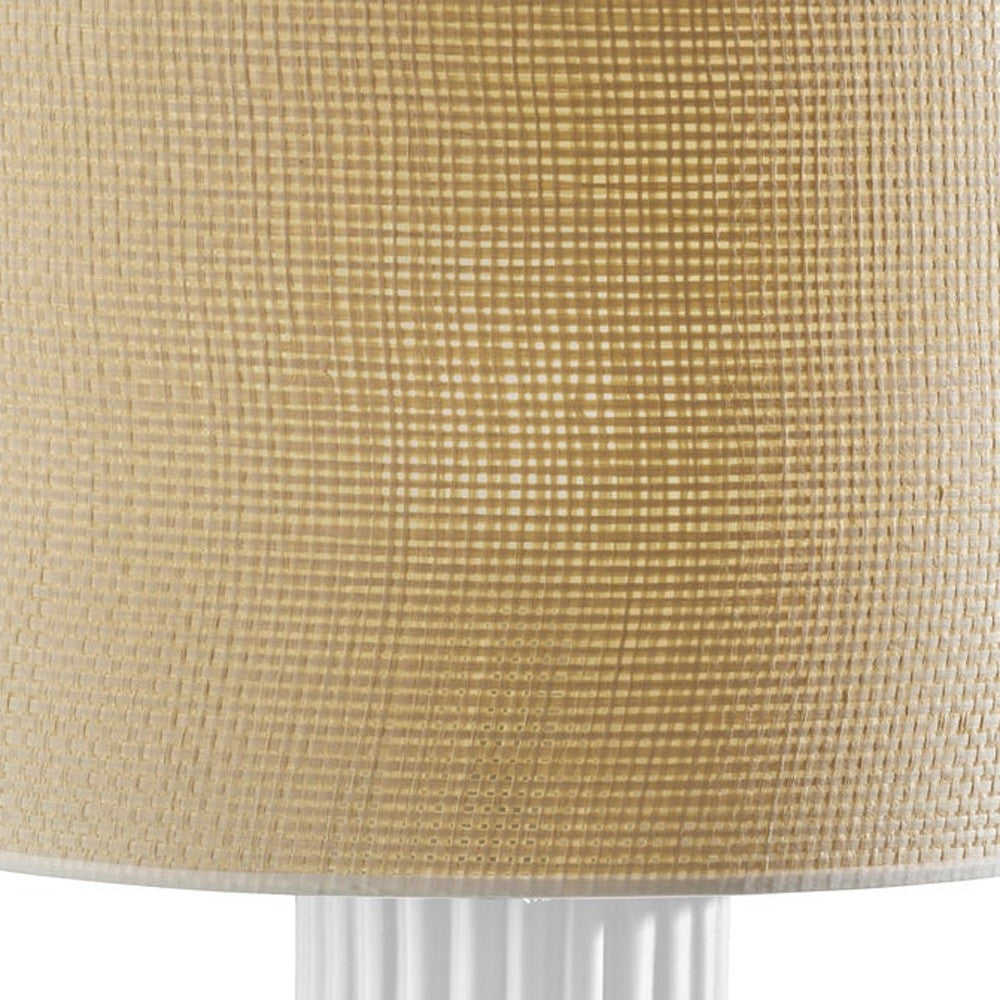 29" White Ceramic Cylinder Table Lamp With Beige Drum Shade