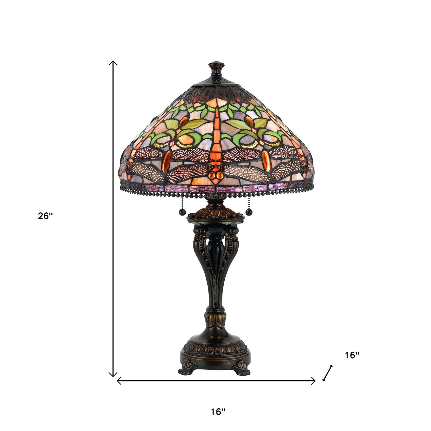 26" Bronze Metal Two Light Table Lamp With Purple Cone Shade