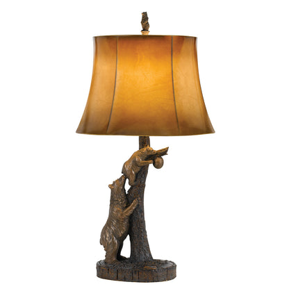 31" Bronze Bears After the Honey Table Lamp With Brown Faux Leather Shade