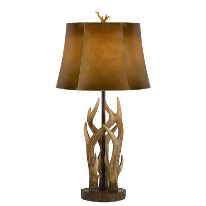 33" Brown Antlers Table Lamp With Brown Drum Shade