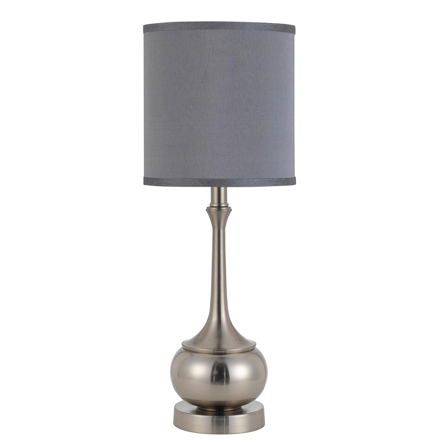 25" Nickel Metal Round Table Lamp With Gray Cone Shade