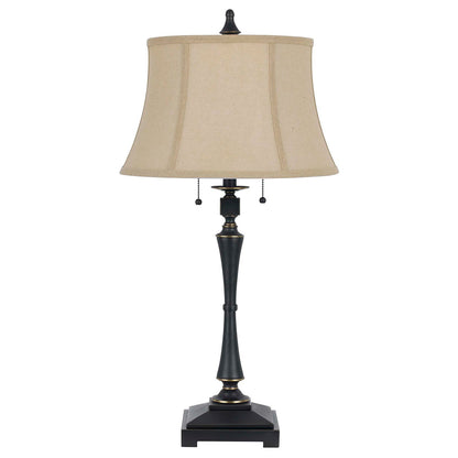 31" Black Metal Two Light Candlestick Table Lamp With Beige Empire Shade