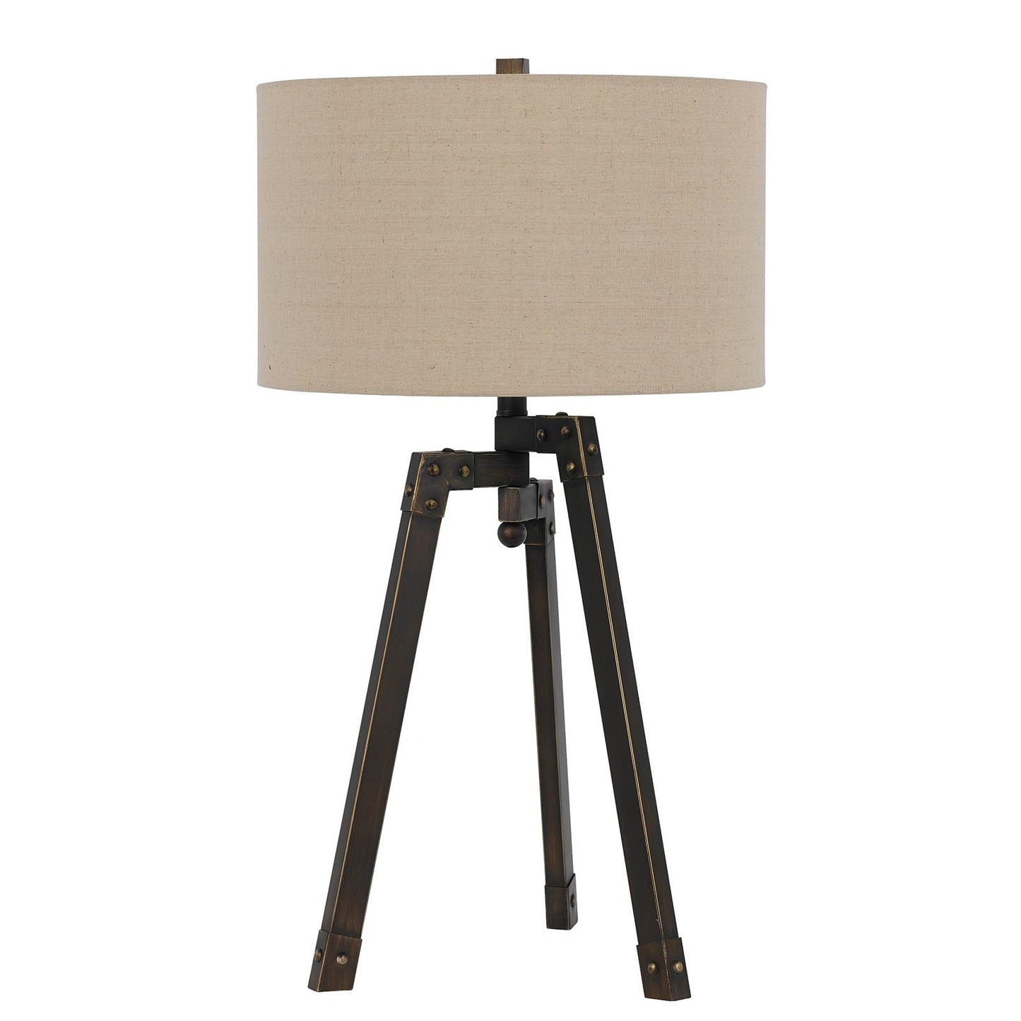 32" Charcoal Metal Tripod Table Lamp With Tan Drum Shade