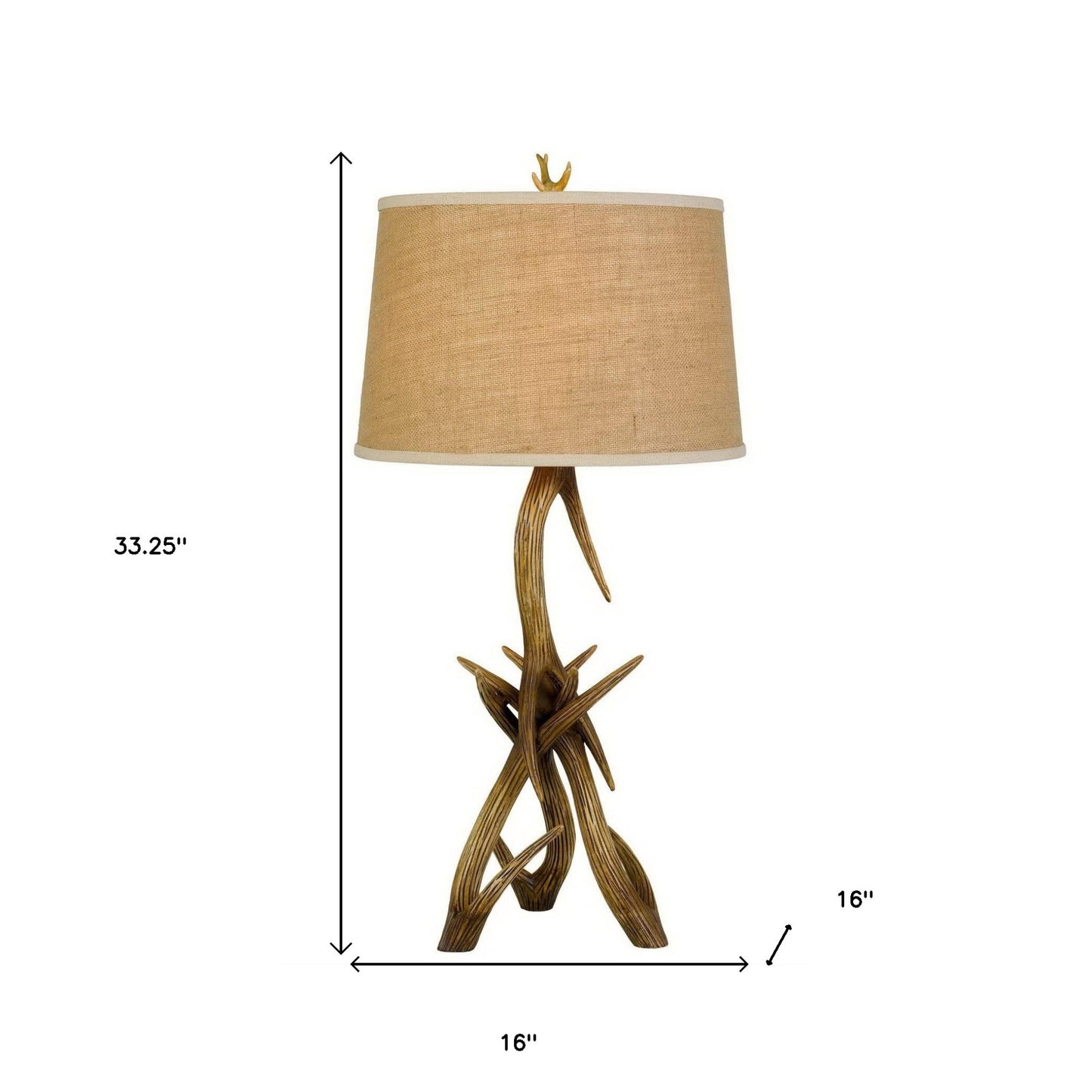 33" Brown Antlers Table Lamp With Brown Empire Shade