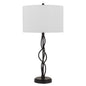 30" Black Metal Candlestick Table Lamp With Off White Drum Shade