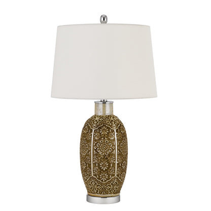 29" Brown Metal Table Lamp With Off White Empire Shade