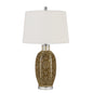 29" Brown Metal Table Lamp With Off White Empire Shade