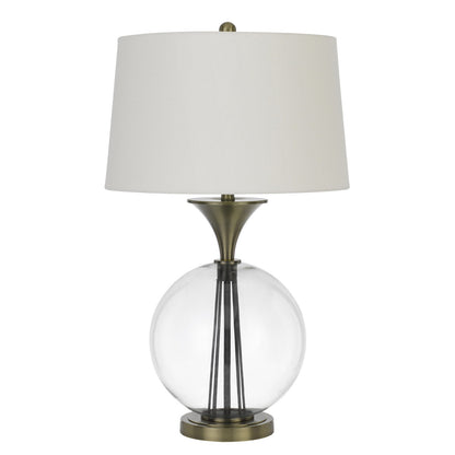 31" Bronze Metal Globe Table Lamp With White Empire Shade