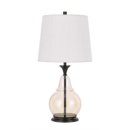 28" Clear Metal Table Lamp With White Empire Shade