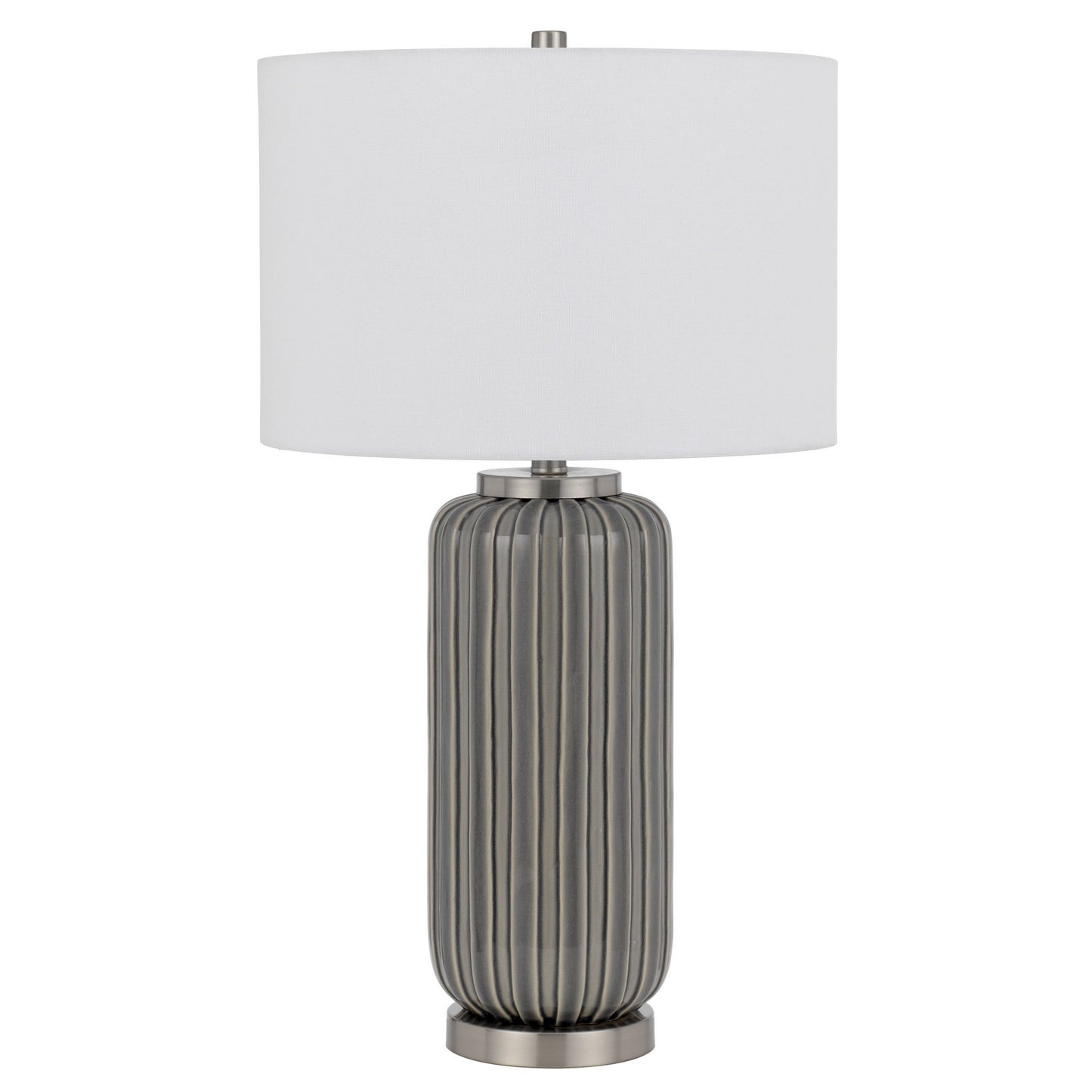 29" Gray Metal Cylinder Table Lamp With White Drum Shade