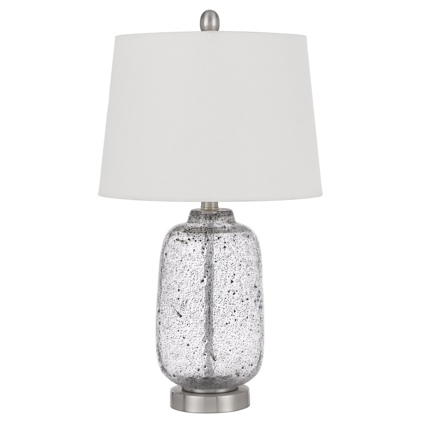 24" Nickel Metal Cylinder Table Lamp With White Empire Shade