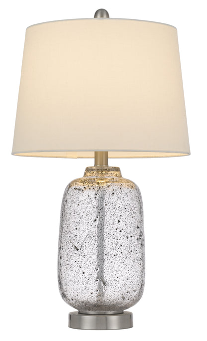 24" Nickel Metal Cylinder Table Lamp With White Empire Shade