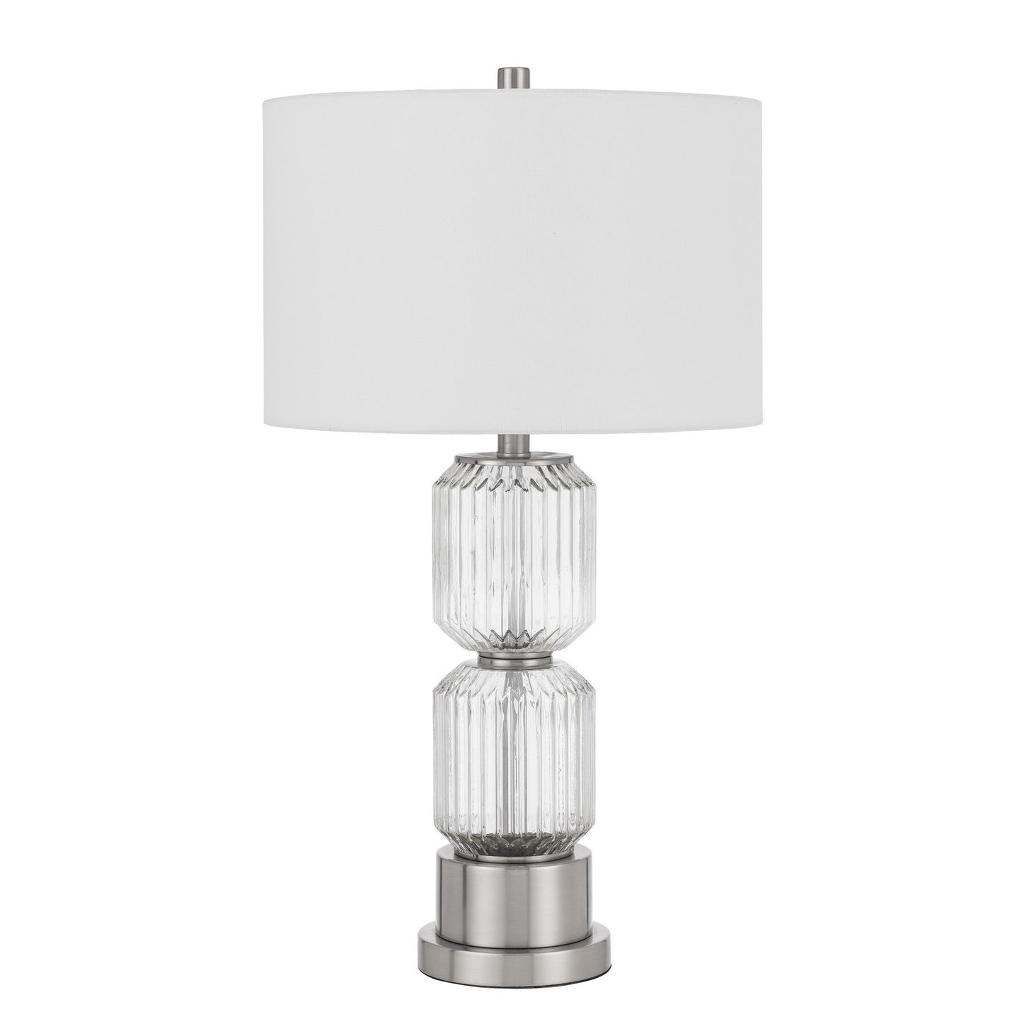 28" Nickel Metal Table Lamp With White Drum Shade