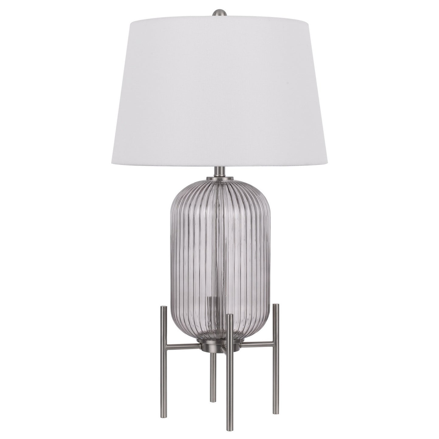 33" Nickel Glass Round Table Lamp With White Empire Shade