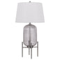 33" Nickel Glass Round Table Lamp With White Empire Shade