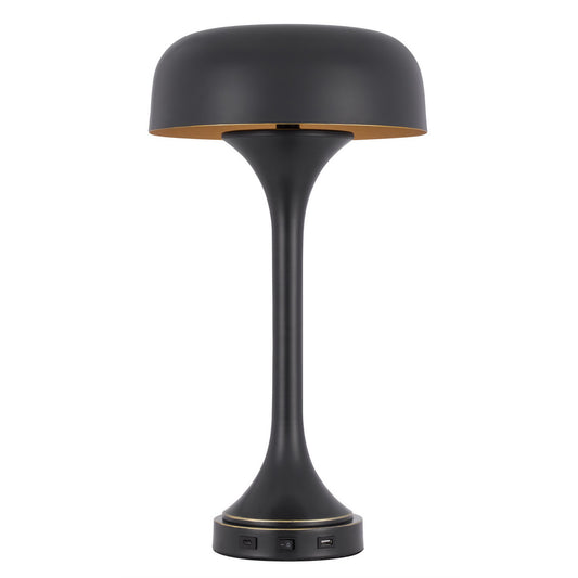 22" Black Metal Two Light Novelty USB Table Lamp With Black Dome Shade